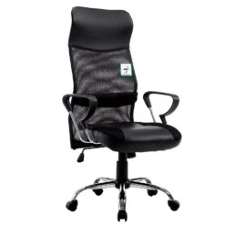 Sleek Design High Back Mesh Fabric Swivel Office Chair With Chrome Base, MO57 Black