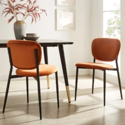 Kelmarsh Set Of 2 Orange Velvet Upholstered Dining Chairs