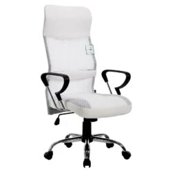 Sleek Design High Back Mesh Fabric Swivel Office Chair With Chrome Base, MO57 White