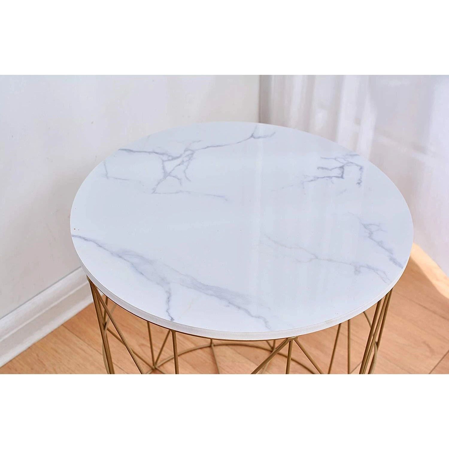 Cherry Tree Furniture KORAM Marble Effect Top Basket Side Table Golden Geometric Wire Frame End Table 7 Cherry Tree Furniture KORAM Marble Effect Top Basket Side Table Golden Geometric Wire Frame End Table - Image 5