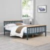 Marta Solid Wooden Shaker Style Double Bed In Blue And Oak