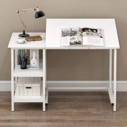 Atelier Adjustable Desk With Shelves In White -Entreprise Cc Shop 819NUKKjZnL. SL1500
