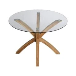 Lugano 110cm Round Glass Top Solid Oak Legs Dining Table -Entreprise Cc Shop 81G5PtBMNbL. SL1500