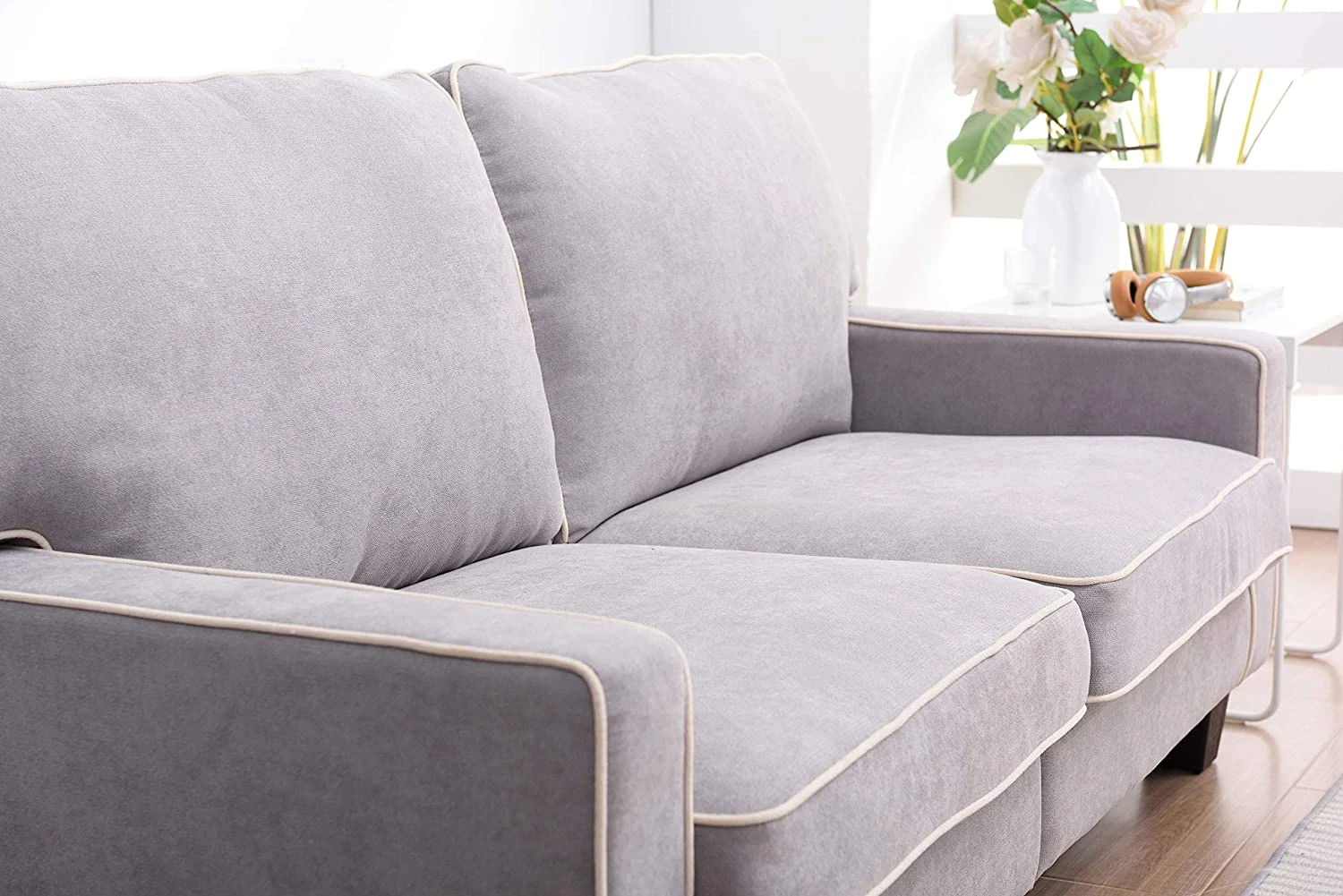 Sherbrook 3 Seater Fabric Sofa With Contrasting Trim In Light Grey Fabric 7 Sherbrook 3 Seater Fabric Sofa With Contrasting Trim In Light Grey Fabric - Image 6