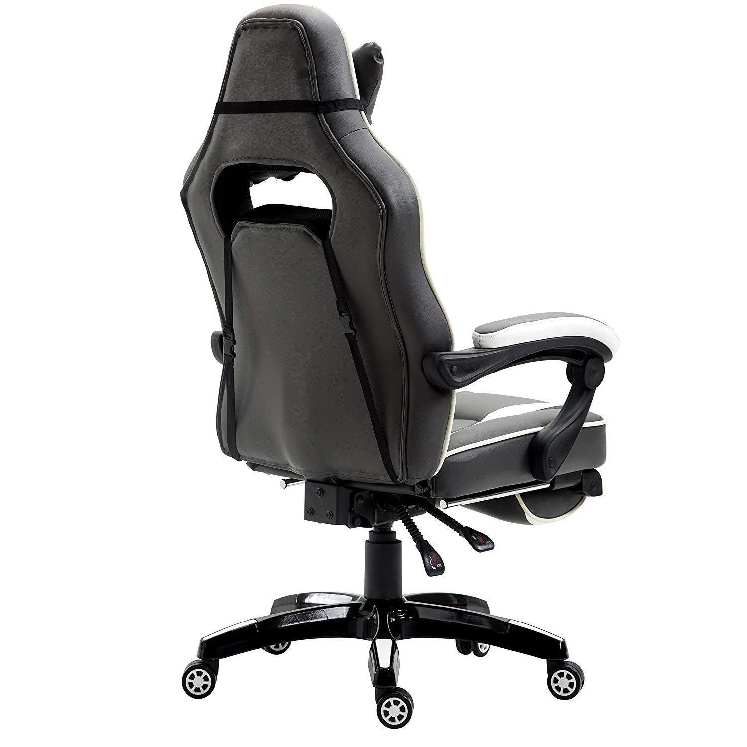 High Back Recliner Gaming Swivel Chair With Footrest & Adjustable Lumbar & Head Cushion, MR49 Black & White 6 High Back Recliner Gaming Swivel Chair With Footrest & Adjustable Lumbar & Head Cushion, MR49 Black & White - Image 4
