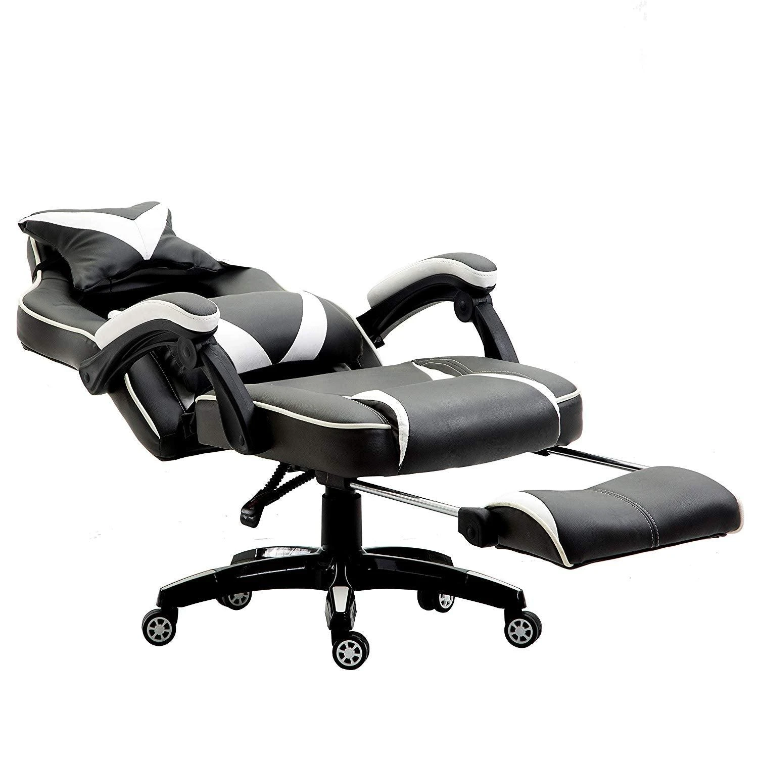 High Back Recliner Gaming Swivel Chair With Footrest & Adjustable Lumbar & Head Cushion, MR49 Black & White 8 High Back Recliner Gaming Swivel Chair With Footrest & Adjustable Lumbar & Head Cushion, MR49 Black & White - Image 6