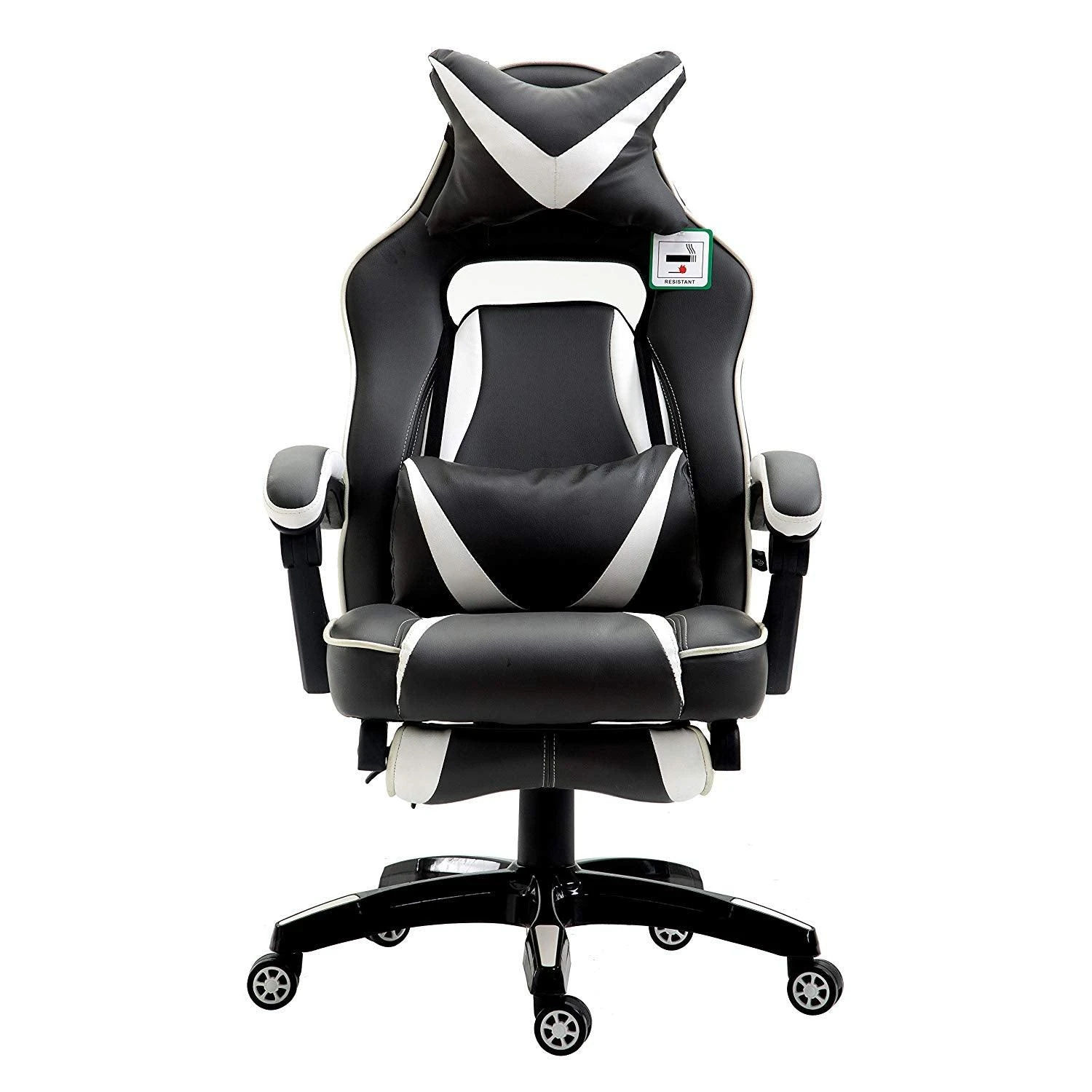 High Back Recliner Gaming Swivel Chair With Footrest & Adjustable Lumbar & Head Cushion, MR49 Black & White 4 High Back Recliner Gaming Swivel Chair With Footrest & Adjustable Lumbar & Head Cushion, MR49 Black & White - Image 2