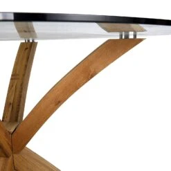 Lugano 110cm Round Glass Top Solid Oak Legs Dining Table -Entreprise Cc Shop 81tB79pq pL. SL1500