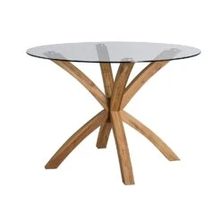 Lugano 110cm Round Glass Top Solid Oak Legs Dining Table -Entreprise Cc Shop 81tdWdt iZL. SL1500