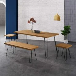 MEILEN Oak Dining Table Set With 2 Stools And 1 Dining Bench -Entreprise Cc Shop 91E1gYQaRIL. AC SL1500