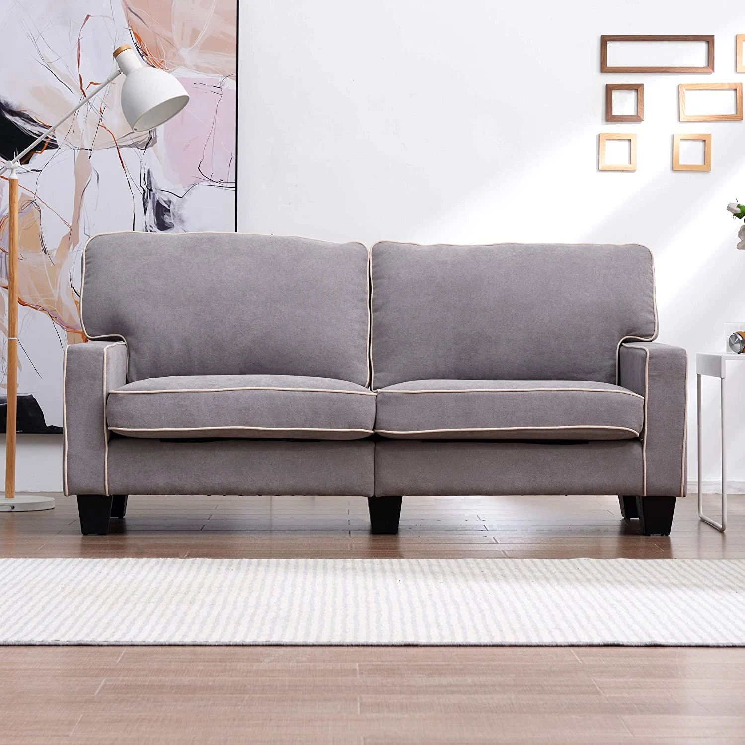 Sherbrook 3 Seater Fabric Sofa With Contrasting Trim In Light Grey Fabric 3 Sherbrook 3 Seater Fabric Sofa With Contrasting Trim In Light Grey Fabric - Image 2