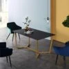 SIERRE 6 Seater Dark Oak Dining Table With Geometric Metal Legs -Entreprise Cc Shop 91G9aNttW9L. SL1500