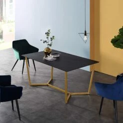 SIERRE 6 Seater Dark Oak Dining Table With Geometric Metal Legs