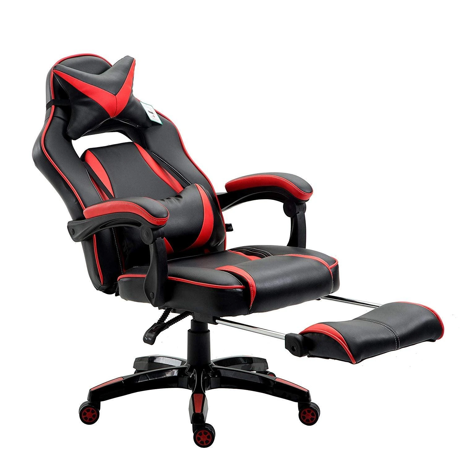 High Back Recliner Gaming Swivel Chair With Footrest & Adjustable Lumbar & Head Cushion, MR49 Black & Red 4 High Back Recliner Gaming Swivel Chair With Footrest & Adjustable Lumbar & Head Cushion, MR49 Black & Red - Image 2