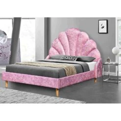 Cherry Tree Furniture ARIEL Pink Crushed Velvet Upholstered Kid's Princess Bed With Scalloped Headboard -Entreprise Cc Shop 91OrEPzgyxL. AC SL1500