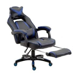 High Back Recliner Gaming Swivel Chair With Footrest & Adjustable Lumbar & Head Cushion, MR49 Black & Blue -Entreprise Cc Shop 91Pp3CKP FL. SL1500