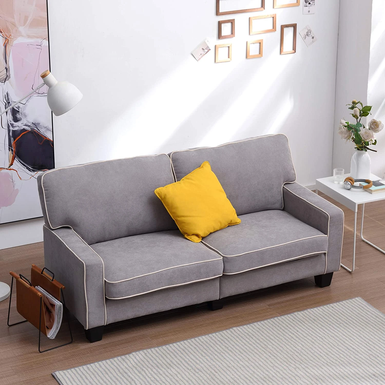 Sherbrook 3 Seater Fabric Sofa With Contrasting Trim In Light Grey Fabric 5 Sherbrook 3 Seater Fabric Sofa With Contrasting Trim In Light Grey Fabric - Image 4