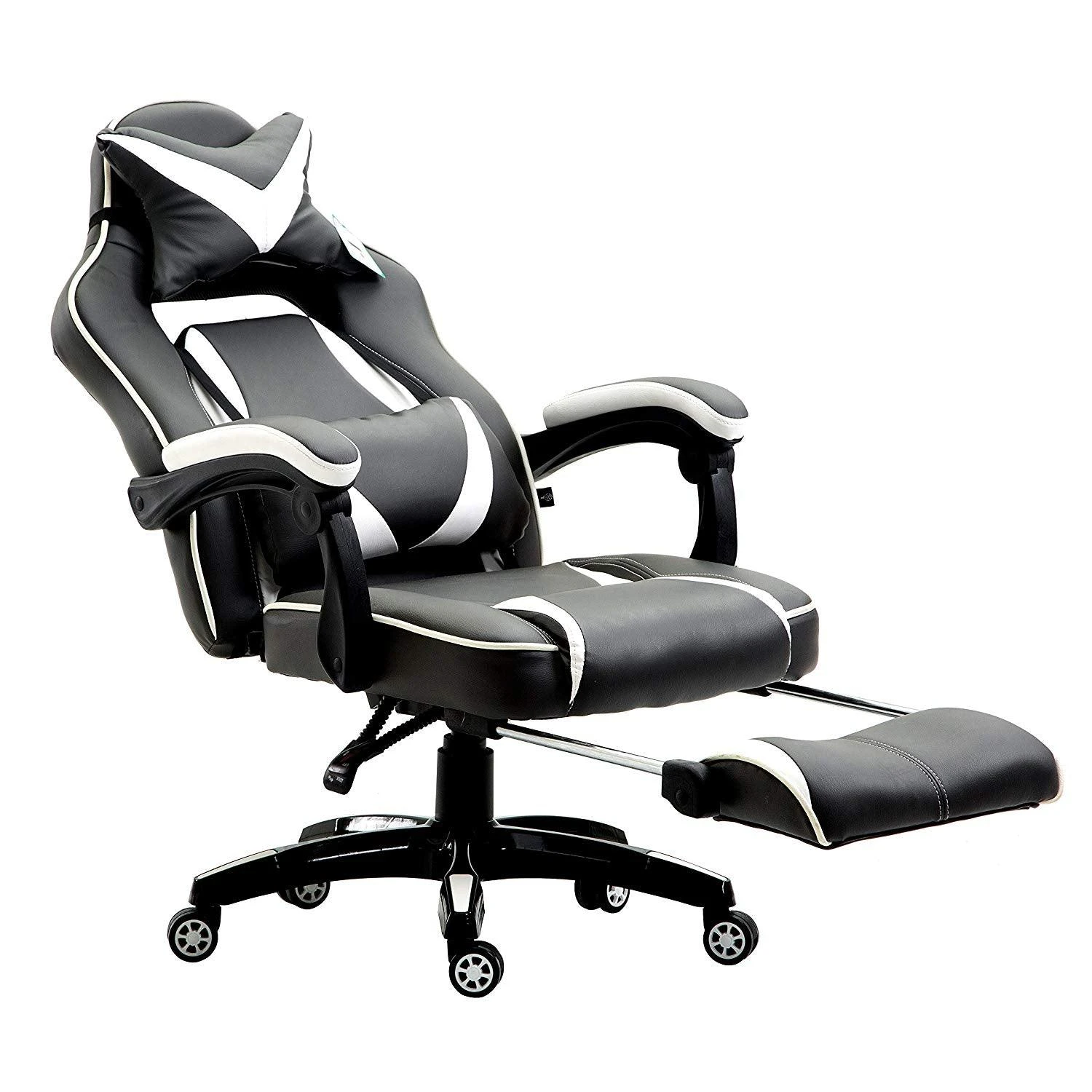High Back Recliner Gaming Swivel Chair With Footrest & Adjustable Lumbar & Head Cushion, MR49 Black & White 7 High Back Recliner Gaming Swivel Chair With Footrest & Adjustable Lumbar & Head Cushion, MR49 Black & White - Image 5