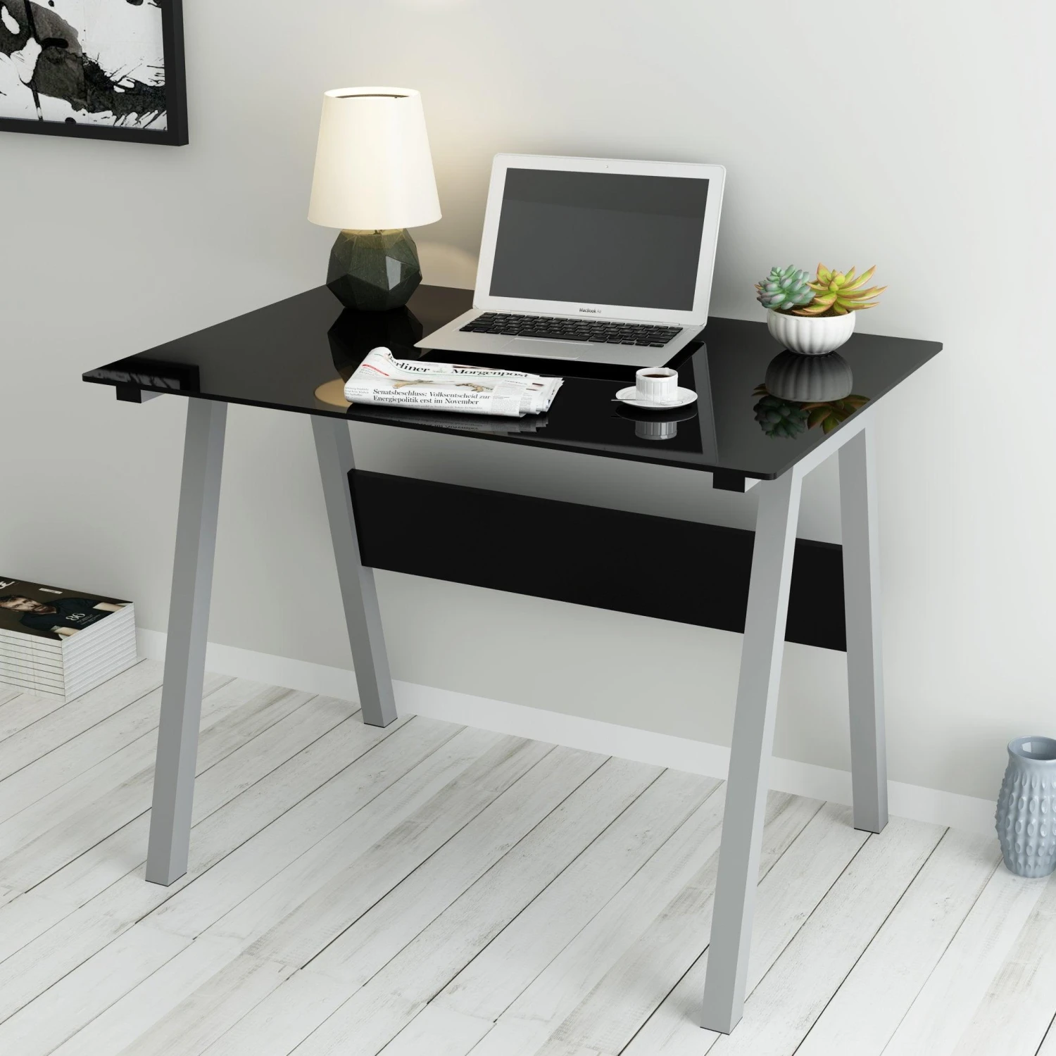 Tempered Glass Top Computer Desk 100 X 70 X 75 Cm, Black 2 Tempered Glass Top Computer Desk 100 X 70 X 75 Cm, Black