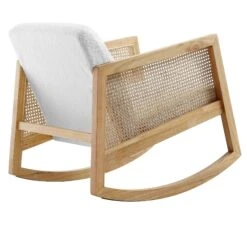 Fyne Ecru Boucle Rocking Armchair With Rattan Armrests -Entreprise Cc Shop ACH 40 ECRU NAT WB4