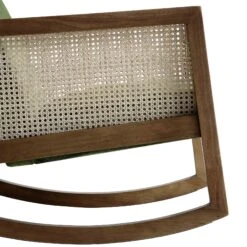 Fyne Moss Green Velvet Rocking Armchair With Rattan Armrests -Entreprise Cc Shop ACH 40 GREEN WALN detail4