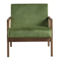 Fyne Moss Green Velvet Walnut Frame Rattan Armchair -Entreprise Cc Shop ACH 608 GREENVEL WALN WB2