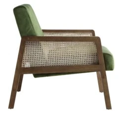 Fyne Moss Green Velvet Walnut Frame Rattan Armchair -Entreprise Cc Shop ACH 608 GREENVEL WALN WB3