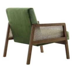 Fyne Moss Green Velvet Walnut Frame Rattan Armchair -Entreprise Cc Shop ACH 608 GREENVEL WALN WB4