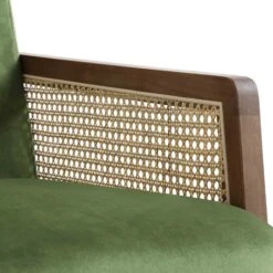 Fyne Moss Green Velvet Walnut Frame Rattan Armchair -Entreprise Cc Shop ACH 608 GREENVEL WALN detail2