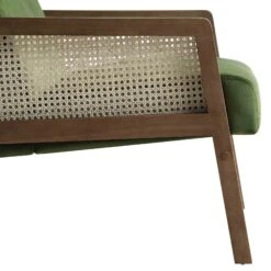 Fyne Moss Green Velvet Walnut Frame Rattan Armchair -Entreprise Cc Shop ACH 608 GREENVEL WALN detail4