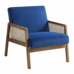 Fyne Navy Blue Velvet Walnut Frame Rattan Armchair 16 Fyne Navy Blue Velvet Walnut Frame Rattan Armchair -Entreprise Cc Shop ACH 608 NAVYVEL WALN WB1