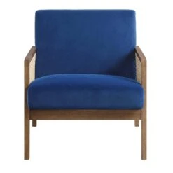 Fyne Navy Blue Velvet Walnut Frame Rattan Armchair 17 Fyne Navy Blue Velvet Walnut Frame Rattan Armchair -Entreprise Cc Shop ACH 608 NAVYVEL WALN WB2