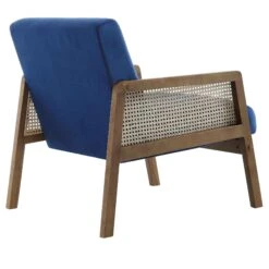 Fyne Navy Blue Velvet Walnut Frame Rattan Armchair 20 Fyne Navy Blue Velvet Walnut Frame Rattan Armchair -Entreprise Cc Shop ACH 608 NAVYVEL WALN WB4