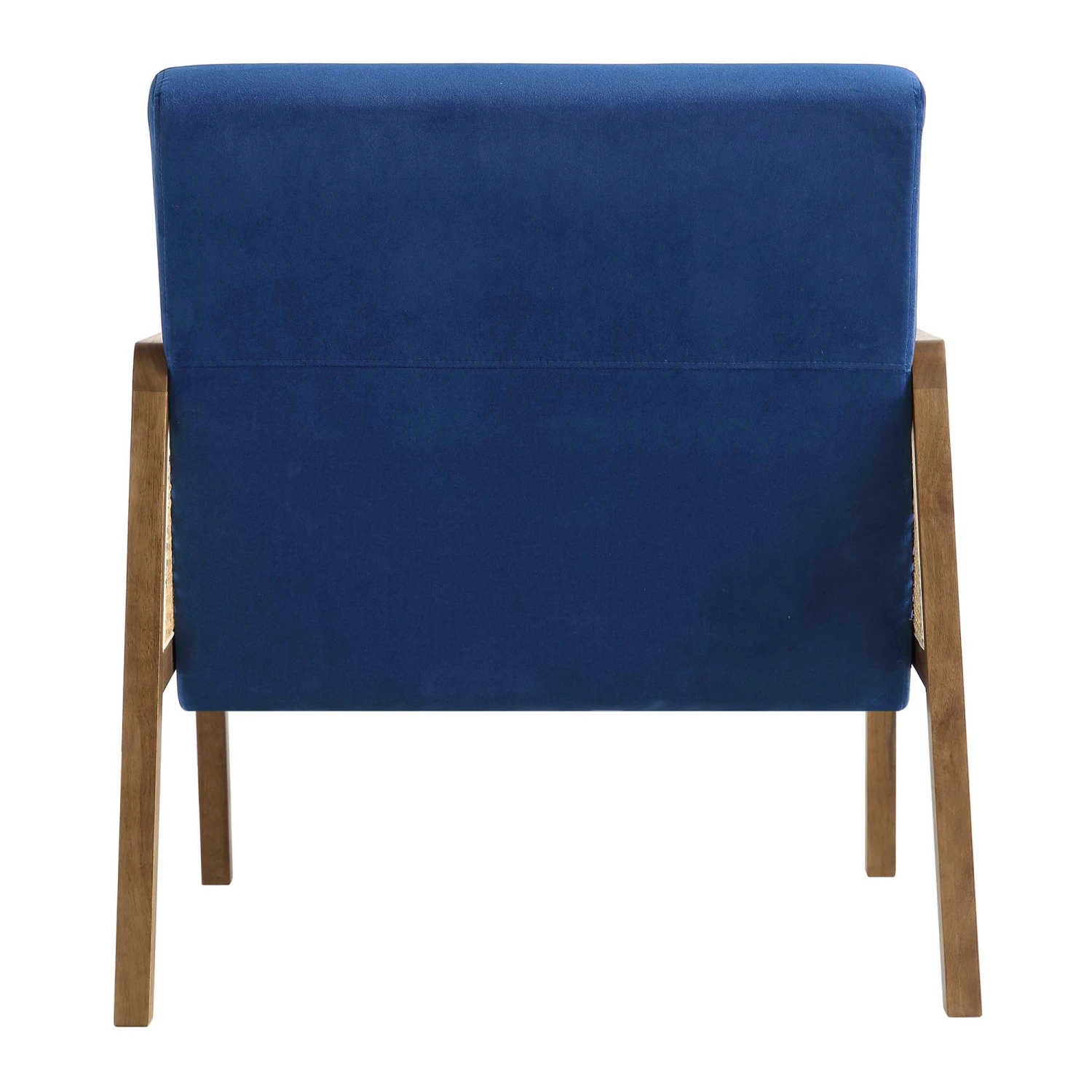 Fyne Navy Blue Velvet Walnut Frame Rattan Armchair 10 Fyne Navy Blue Velvet Walnut Frame Rattan Armchair - Image 8