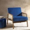 Fyne Navy Blue Velvet Walnut Frame Rattan Armchair -Entreprise Cc Shop ACH 608 NAVYVEL WALN main