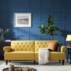 Hanney 3-Seater Chesterfield Sofabed In Mustard Yellow Velvet