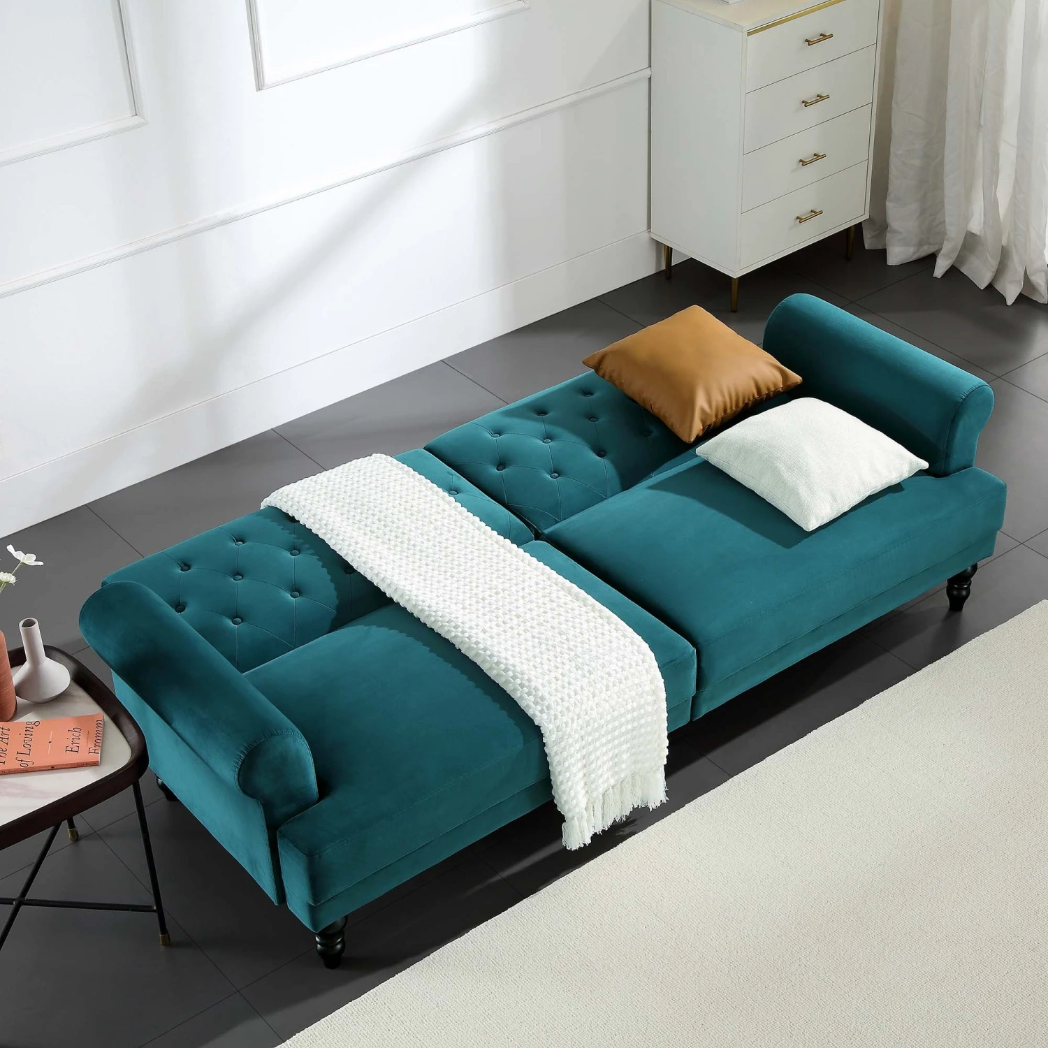 Hanney 3-Seater Chesterfield Sofabed In Teal Velvet 5 Hanney 3-Seater Chesterfield Sofabed In Teal Velvet - Image 3