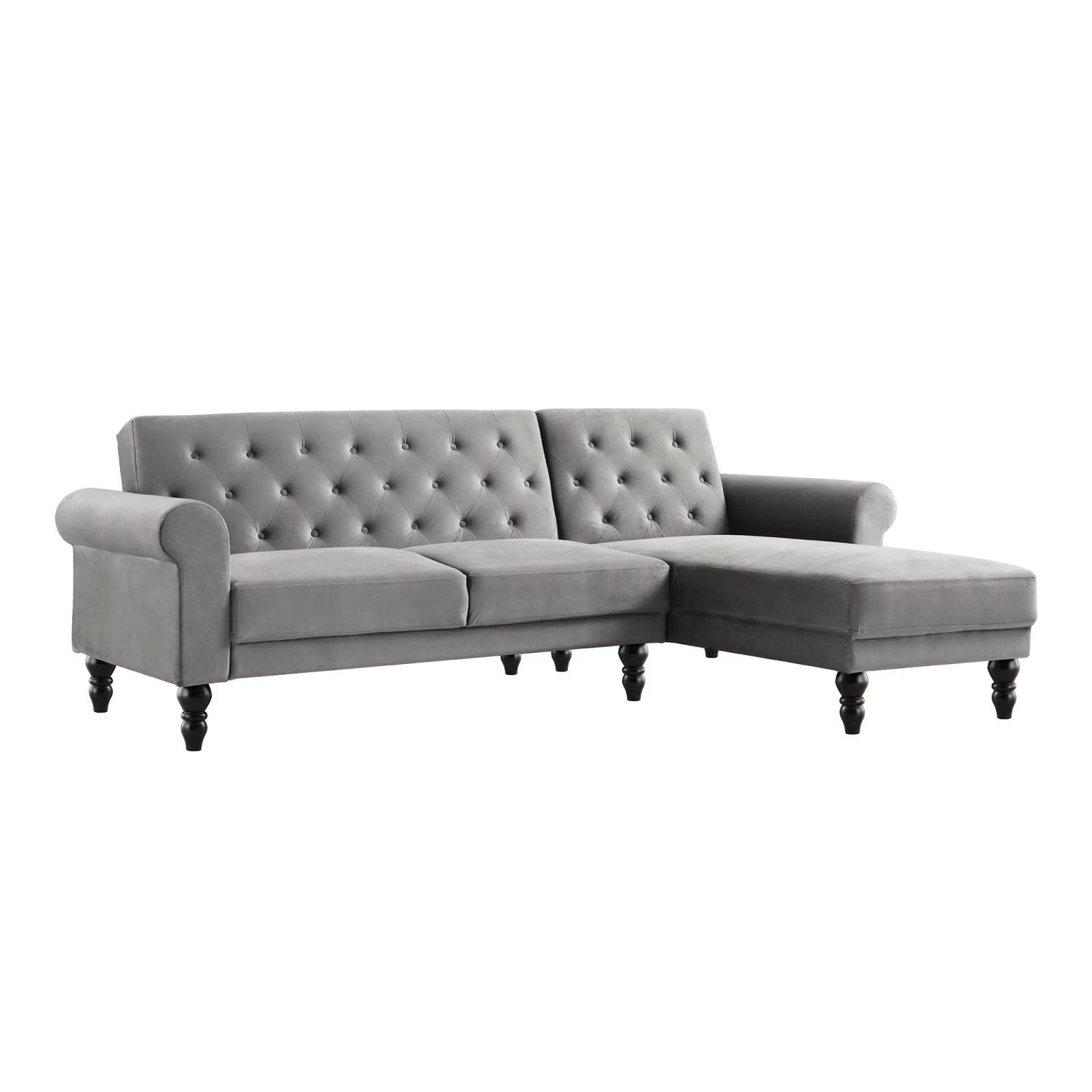 Hanney Chesterfield Chaise Sofabed In Grey Velvet 6 Hanney Chesterfield Chaise Sofabed In Grey Velvet - Image 4