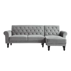 Hanney Chesterfield Chaise Sofabed In Grey Velvet 24 Hanney Chesterfield Chaise Sofabed In Grey Velvet -Entreprise Cc Shop AYSF 012 GREY VEL WB2
