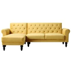 Hanney Chesterfield Chaise Sofabed In Mustard Yellow Velvet -Entreprise Cc Shop AYSF 012 MUSTARD VEL WB1