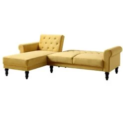 Hanney Chesterfield Chaise Sofabed In Mustard Yellow Velvet -Entreprise Cc Shop AYSF 012 MUSTARD VEL WB3