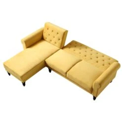 Hanney Chesterfield Chaise Sofabed In Mustard Yellow Velvet -Entreprise Cc Shop AYSF 012 MUSTARD VEL WB4