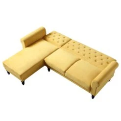 Hanney Chesterfield Chaise Sofabed In Mustard Yellow Velvet -Entreprise Cc Shop AYSF 012 MUSTARD VEL WB5