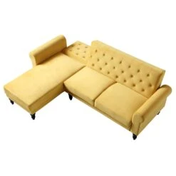 Hanney Chesterfield Chaise Sofabed In Mustard Yellow Velvet -Entreprise Cc Shop AYSF 012 MUSTARD VEL WB6
