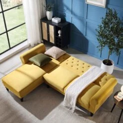 Hanney Chesterfield Chaise Sofabed In Mustard Yellow Velvet -Entreprise Cc Shop AYSF 012 MUSTARD VEL scene2