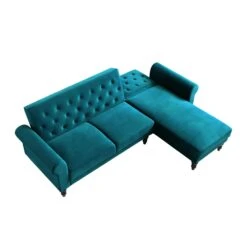 Hanney Chesterfield Chaise Sofabed In Teal Velvet -Entreprise Cc Shop AYSF 012 TEAL VEL WB5
