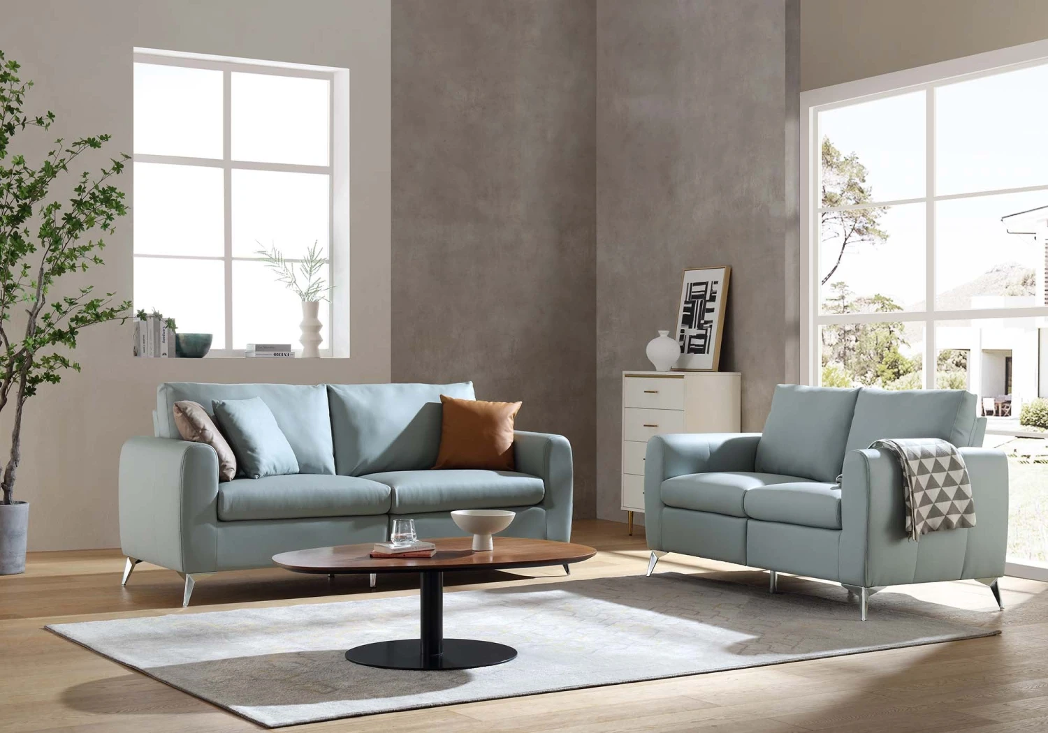 Noak 2-Seater Grey Faux Leather Sofa With Chrome Legs 15 Noak 2-Seater Grey Faux Leather Sofa With Chrome Legs - Image 13