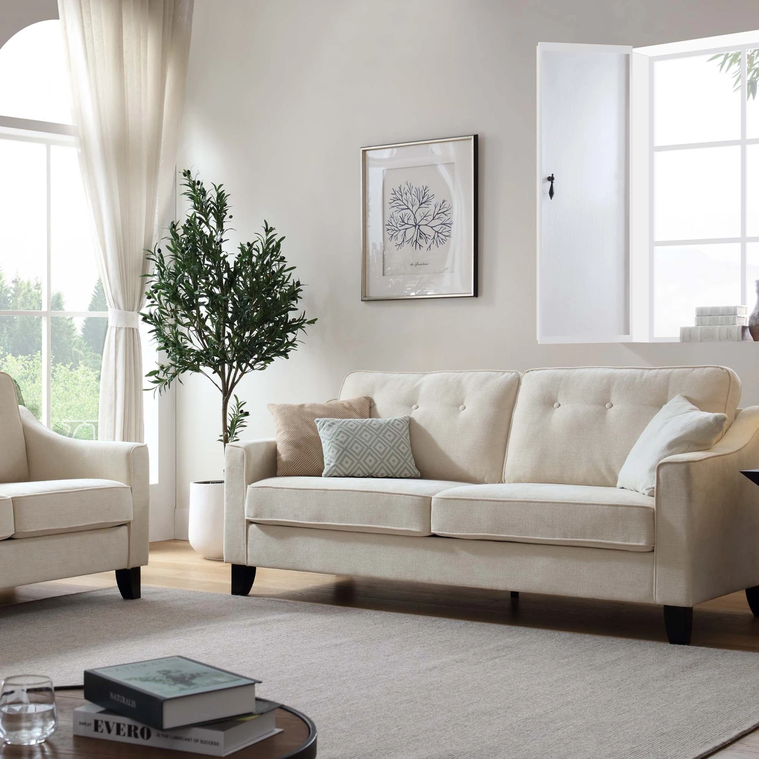 Harper 3-Seater Slope Arm Beige Woven Fabric Sofa 14 Harper 3-Seater Slope Arm Beige Woven Fabric Sofa - Image 12