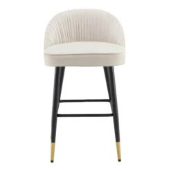 Miyae Set Of 2 Pleated Champagne Beige Velvet Upholstered Counter Stools -Entreprise Cc Shop BCH 2148 CHAMP VEL 2P WB4