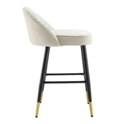 Miyae Set Of 2 Pleated Champagne Beige Velvet Upholstered Counter Stools -Entreprise Cc Shop BCH 2148 CHAMP VEL 2P WB5